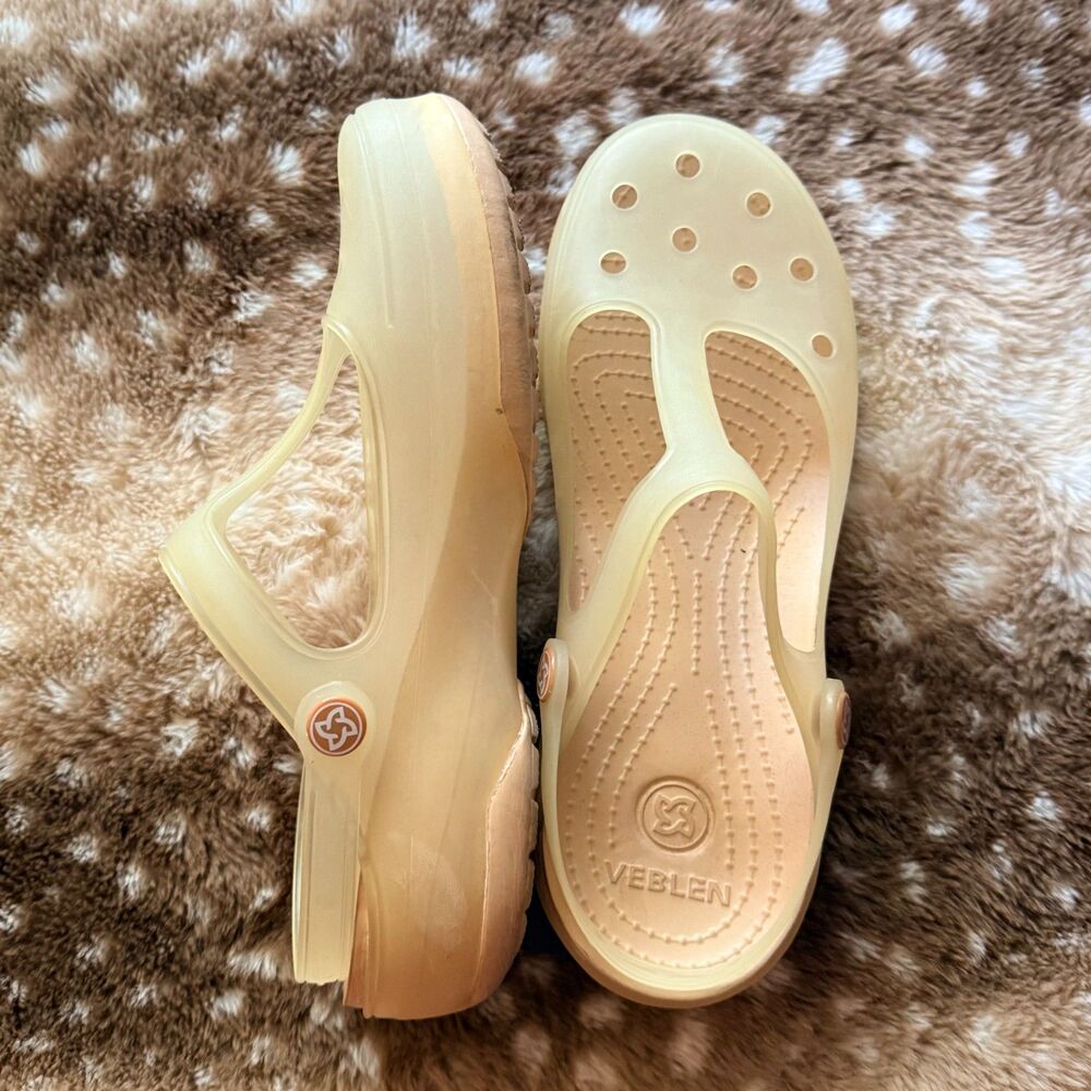 W9 KELMALL Classic Garden Clog Mary Jane Sandals Light Pink White Gold